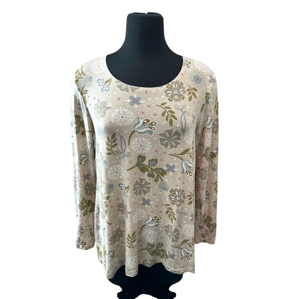 GUDRUN SJODEN Floral Lyocell Long Sleeve Tee Scandinavian Artsy Boho | Medium - Picture 2 of 7